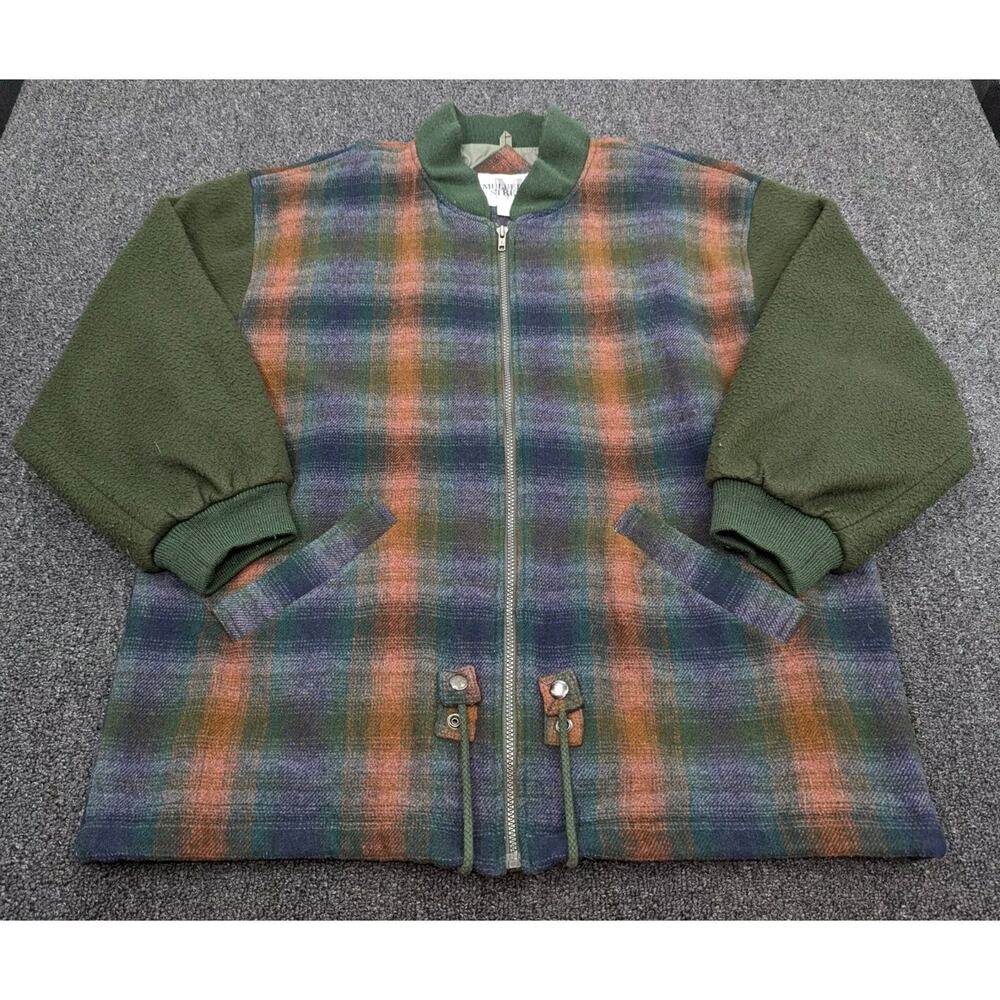 Mulberry Street Women's Plaid Fleece Olive Nylon Lined Vintage Jacket Size L
